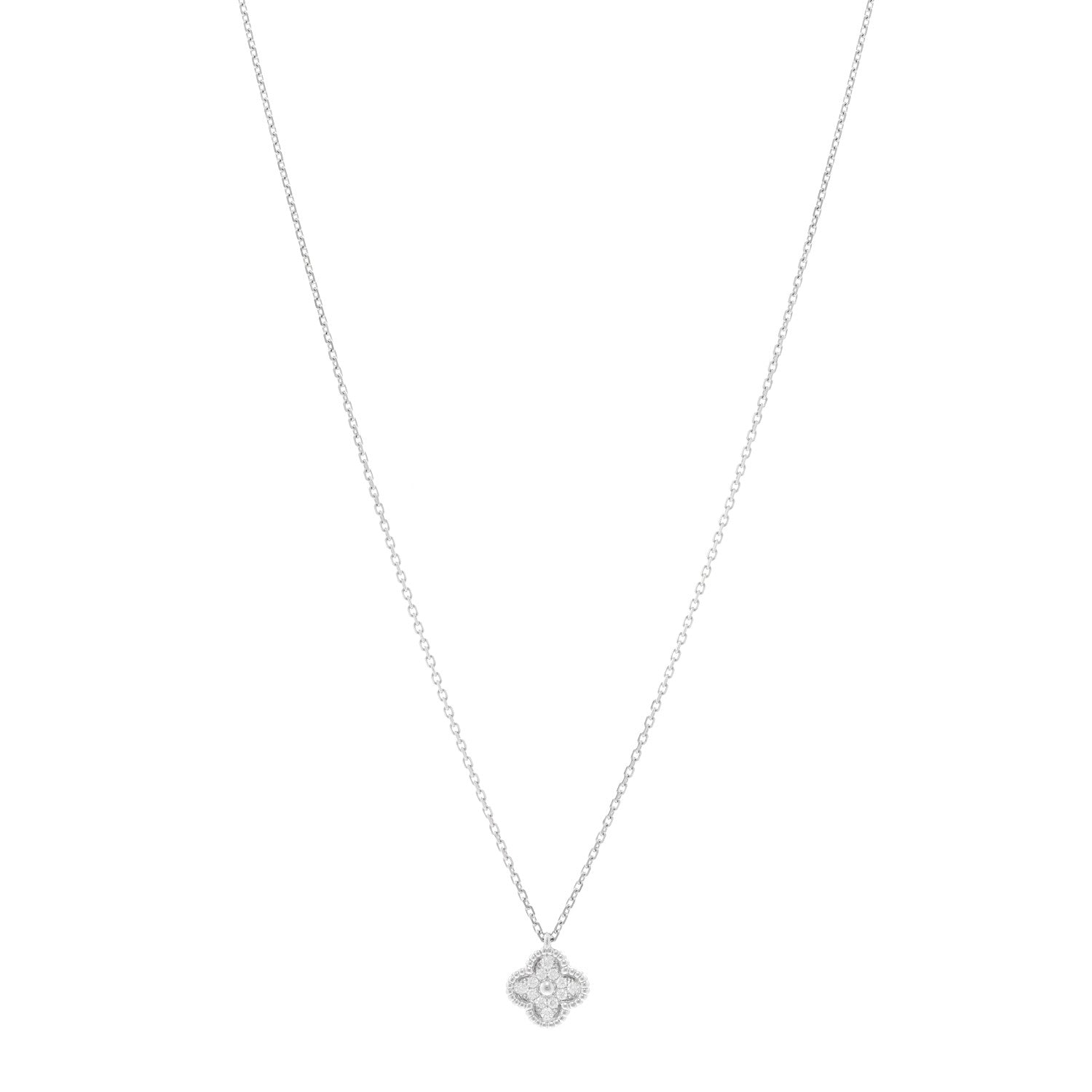 Van Cleef & Arpels 18K White Gold Diamond Sweet Alhambra Pendant Necklace 1 of 5