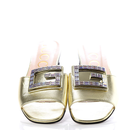 Gucci Metallic Nappa Crystal Square G Madelyn Slide Sandals 39.5 Gold 5 of 11