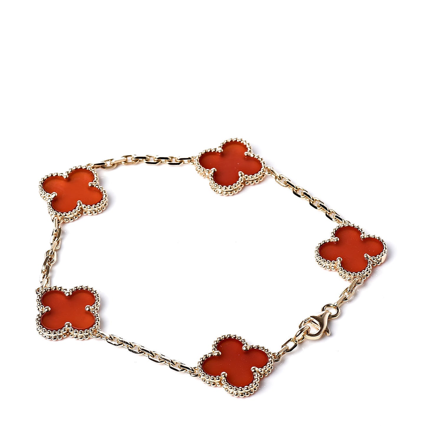 18K Yellow Gold Carnelian 5 Motifs Vintage Alhambra Bracelet