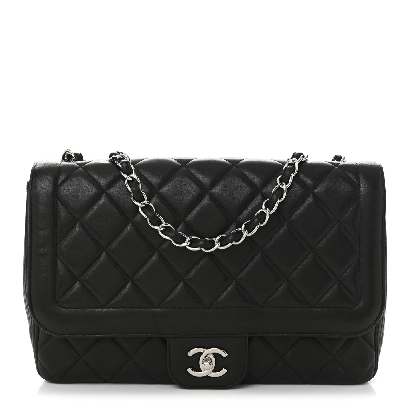 Lambskin Quilted Large Coco Rider Flap Black