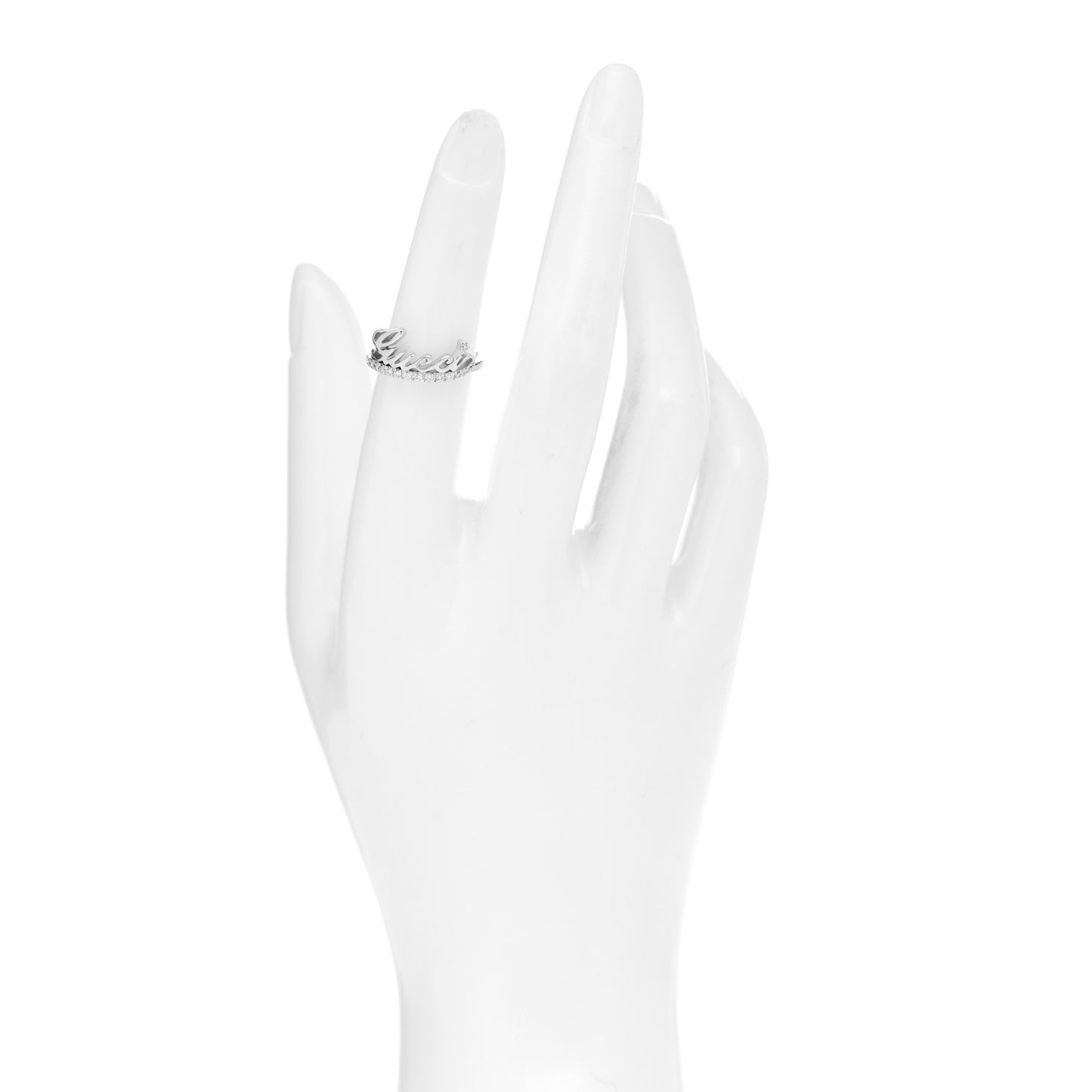 18K White Gold Diamond Logo Script Ring 51 5.75