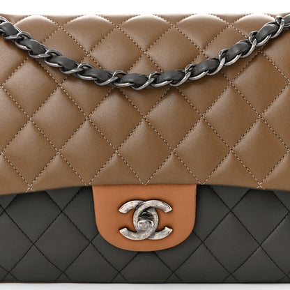 Chanel Lambskin Quilted Tri-Color Medium Double Flap Brown Grey Light Brown 8 of 10