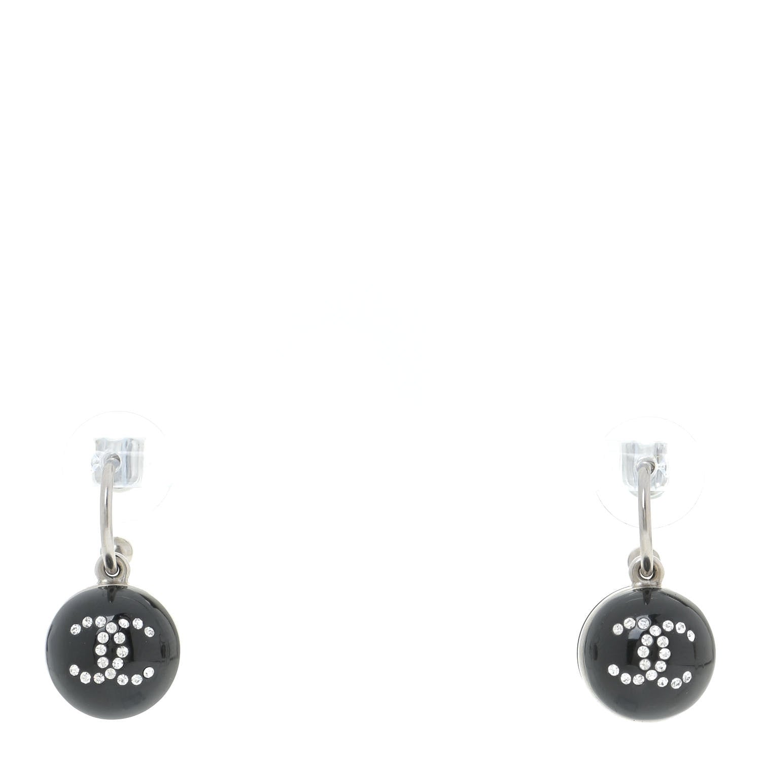 Chanel Resin Crystal CC Camellia Earrings Black 1 of 4