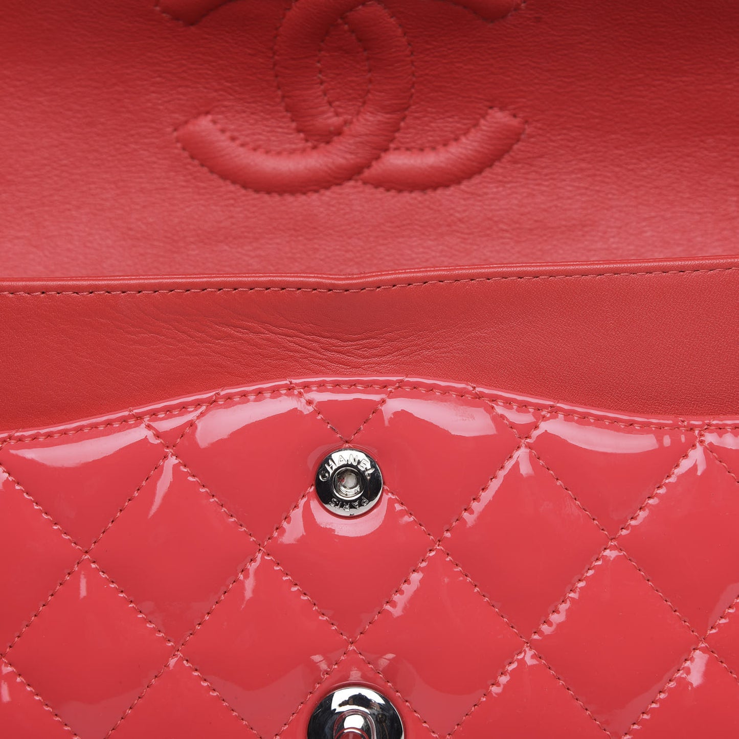 Patent Quilted Medium Double Flap Pink