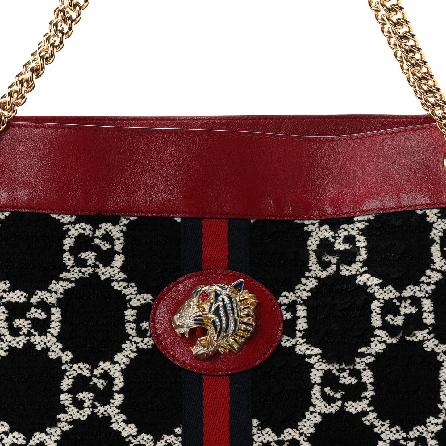 Tweed GG Monogram Large Rajah Chain Tote Romantic Cherry Black White