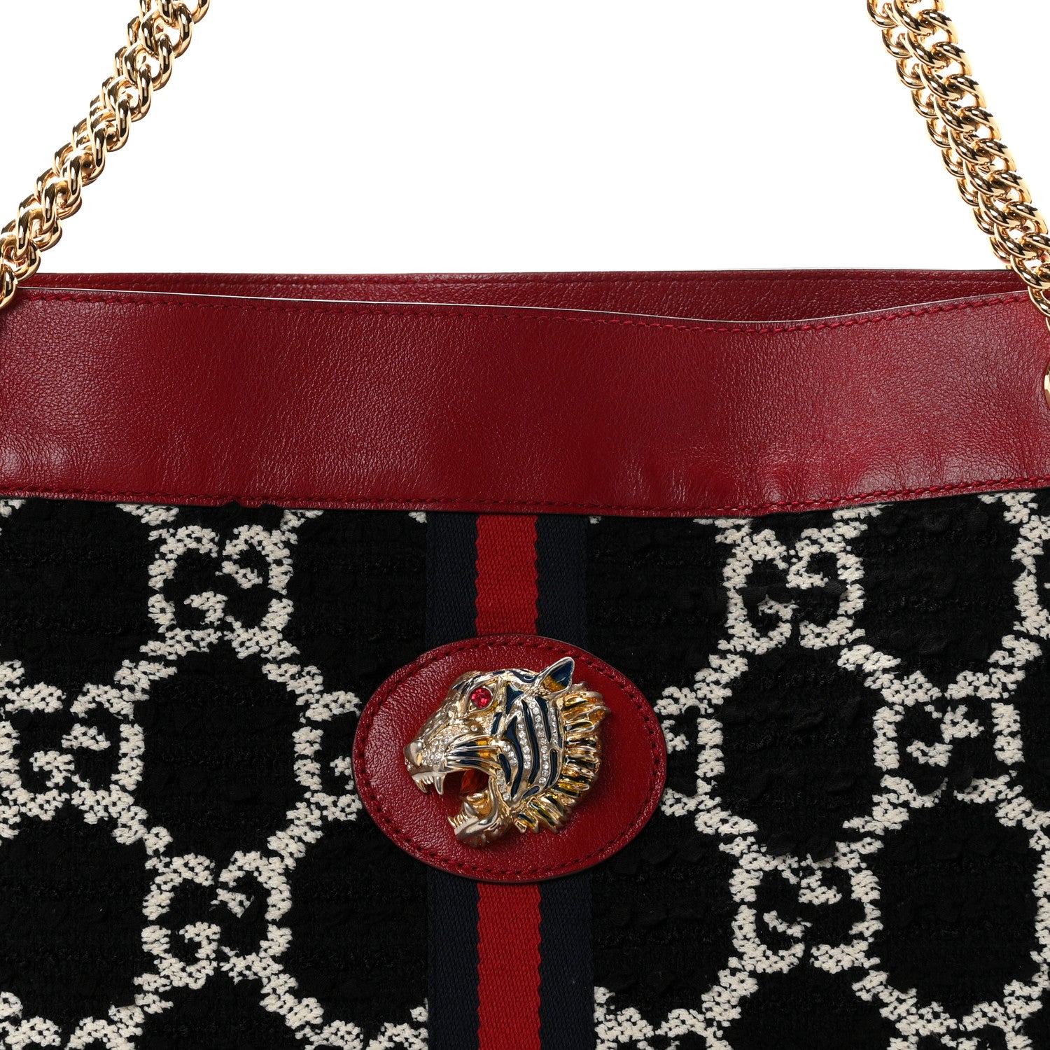 Gucci Tweed GG Monogram Large Rajah Chain Tote Romantic Cherry Black White 9 of 11