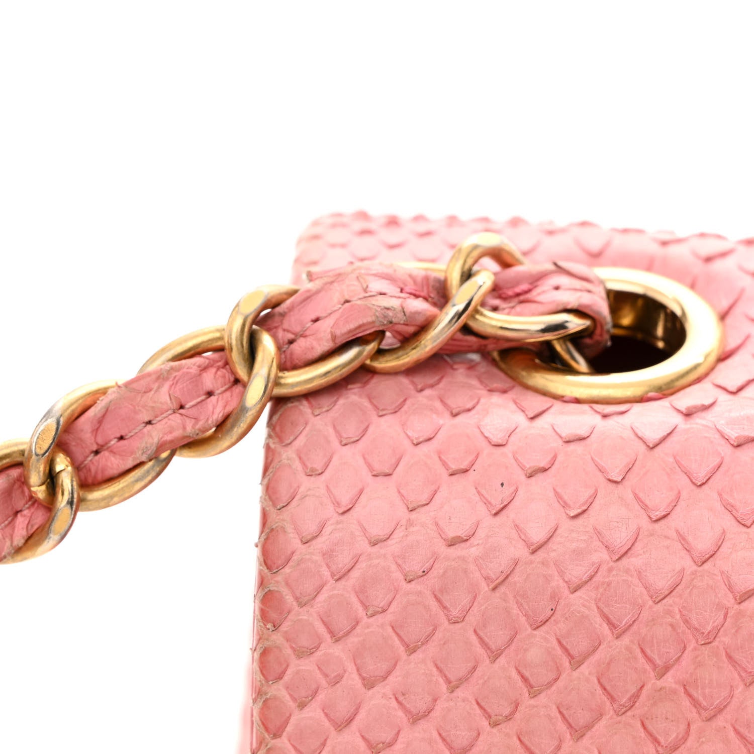 Chanel Snakeskin Mini Rectangular Valentine Charms Flap Pink 16 of 17