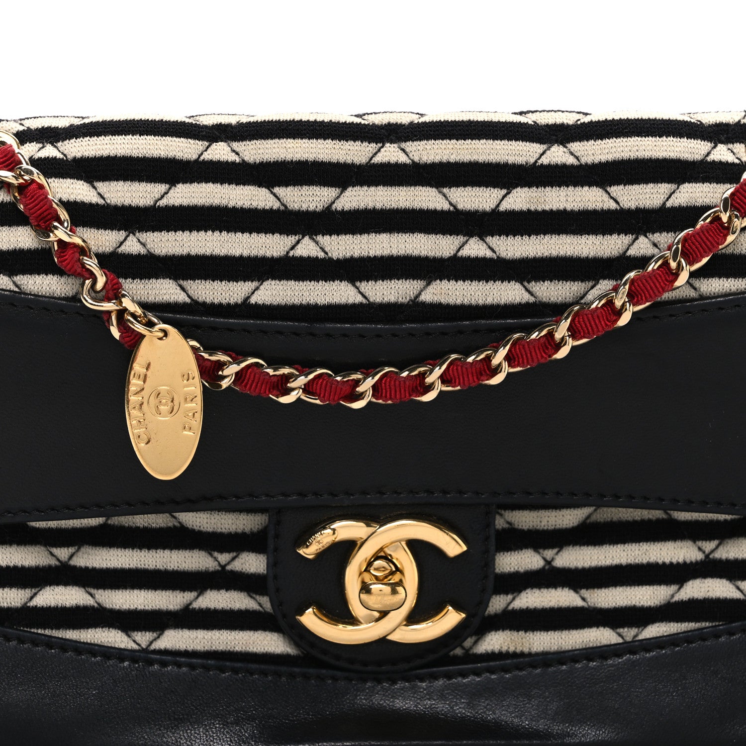 Chanel Jersey Quilted Small Coco Sailor Flap Navy White Red 7 of 9