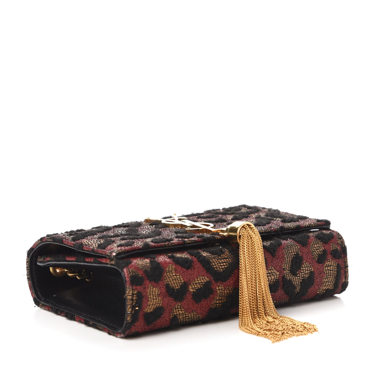 Glitter Jaquard Leopard Small Monogram Kate Tassel Satchel Red Black