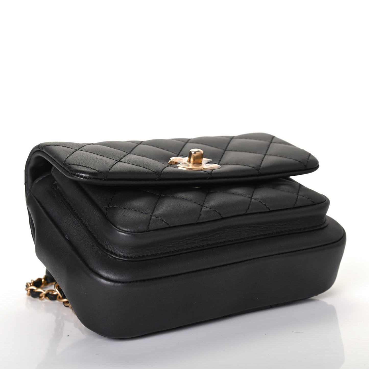 Calfskin Quilted Top Handle Flap Black