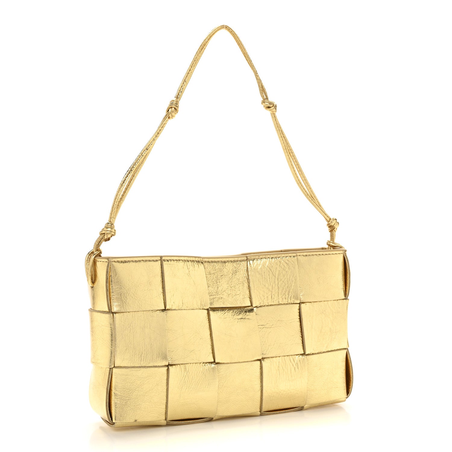 Bottega Veneta Metallic Lambskin Maxi Intrecciato Cassette Pouch On Strap Bag Gold 3 of 10