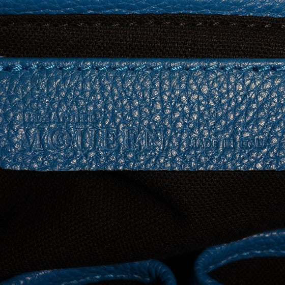 Pebbled Calfskin Small Skull Padlock Zip Around Tote Blue