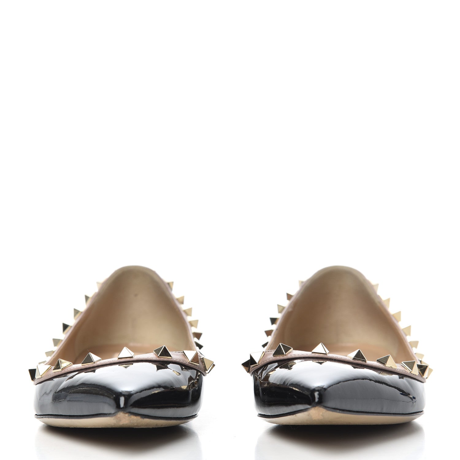 Valentino Garavani Patent Nappa Rockstud Ballerina Flats 37.5 Black Poudre 2 of 14