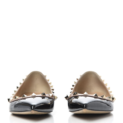 Valentino Garavani Patent Nappa Rockstud Ballerina Flats 37.5 Black Poudre 2 of 14