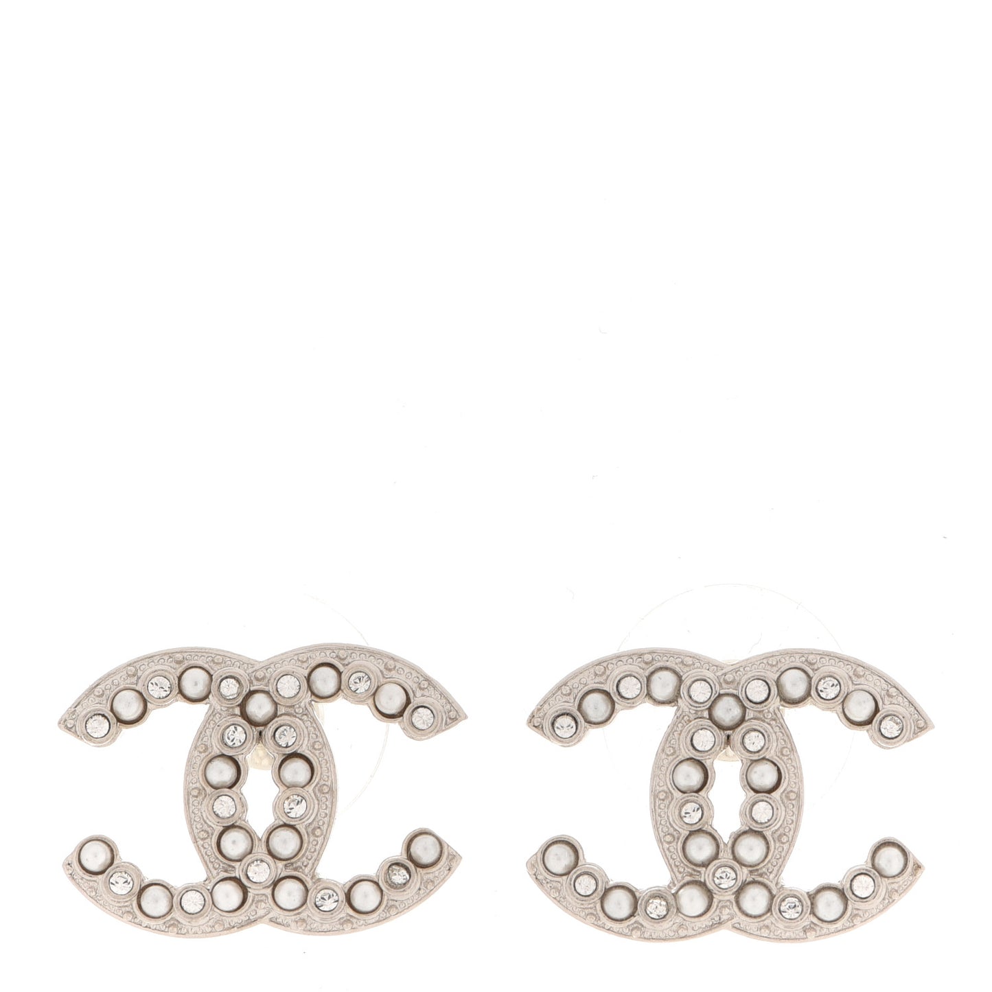 Crystal Pearl CC Earrings Silver