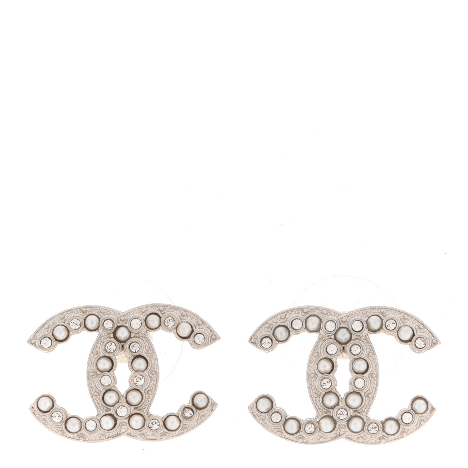 Chanel Crystal Pearl CC Earrings Silver 1 of 5