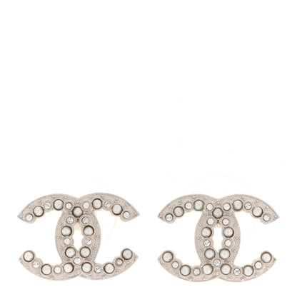 Chanel Crystal Pearl CC Earrings Silver 1 of 5