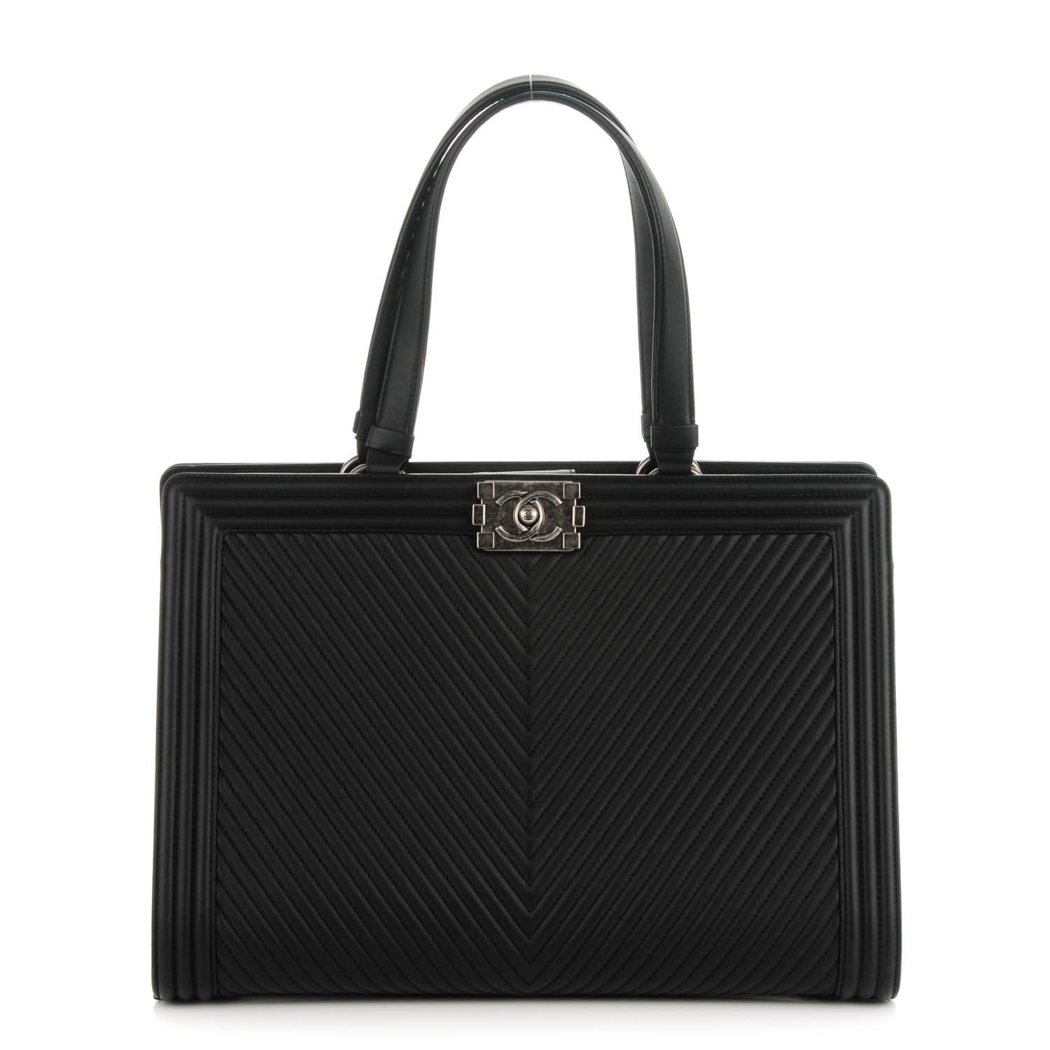 Chanel Calfskin Chevron Quilted Boy Shopping Tote Black 1 of 7