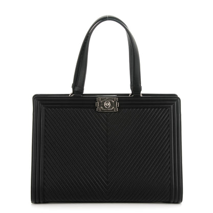 Chanel Calfskin Chevron Quilted Boy Shopping Tote Black 1 of 7