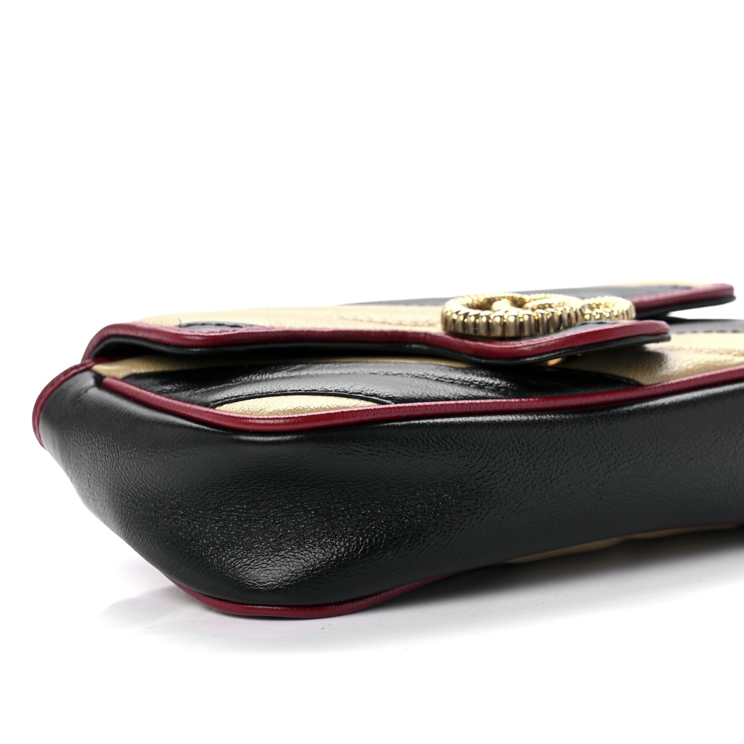 Gucci Vintage Effect Calfskin Matelasse Diagonal Striped Super Mini Torchon GG Marmont Shoulder Bag Black Beige 8 of 10