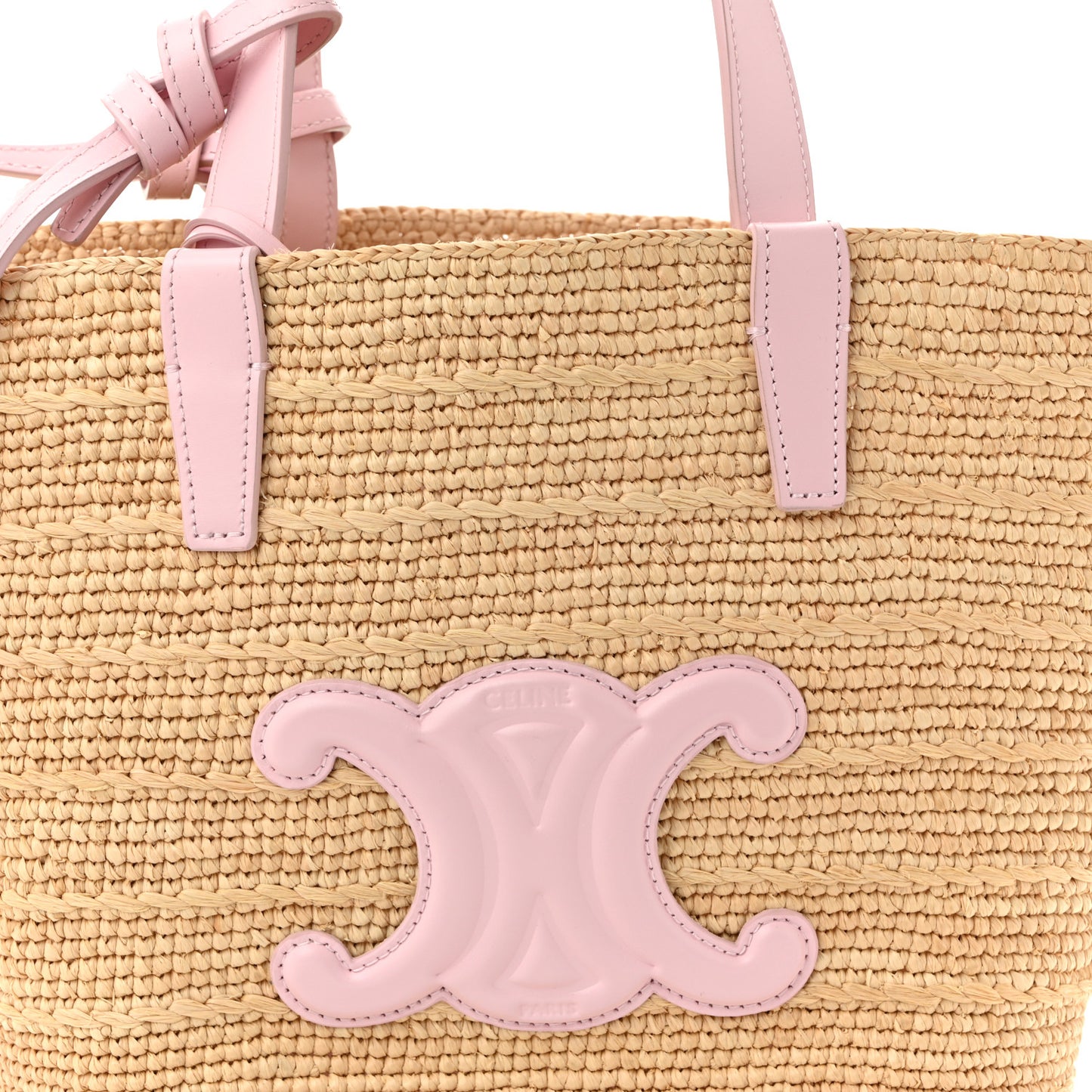 Raffia Calfskin Triomphe Teen Panier Bleached Pink