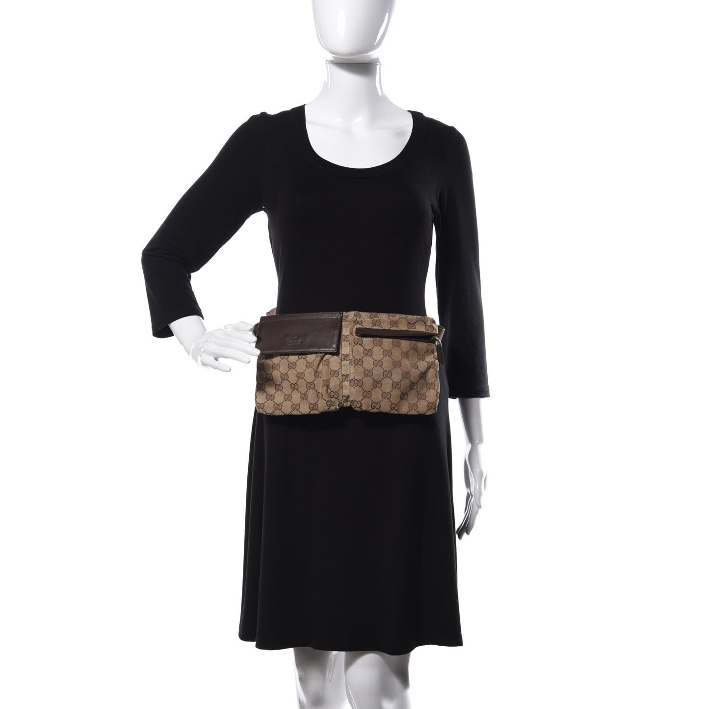 GG Monogram Double Pocket Belt Bag Dark Brown