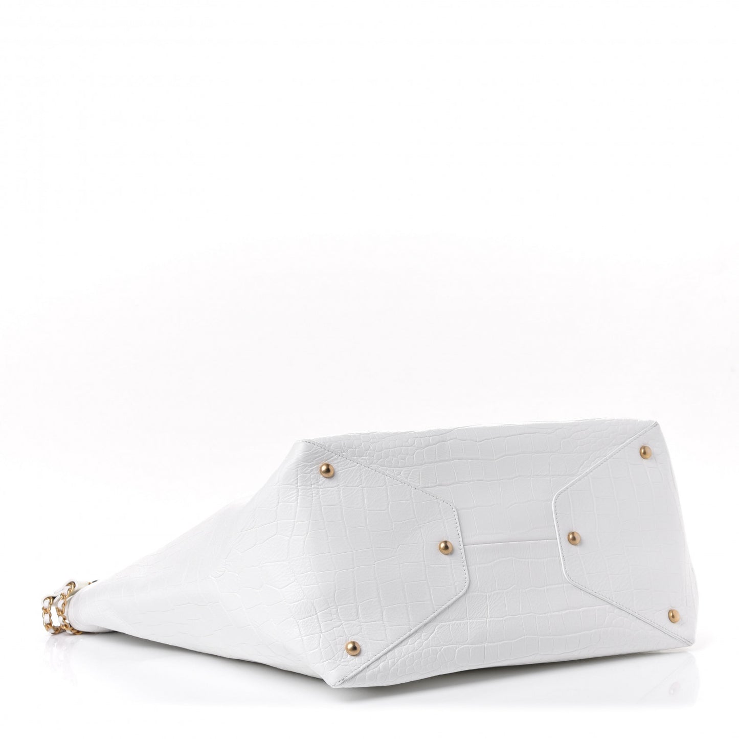 Calfskin Crocodile Embossed Large Cocodile Shopping Tote White