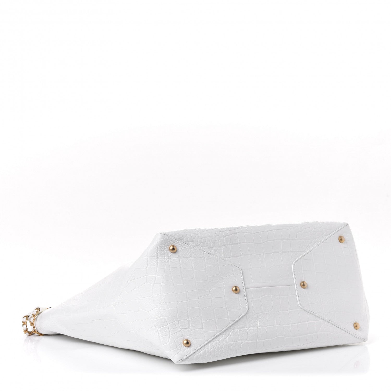 Chanel Calfskin Crocodile Embossed Large Cocodile Shopping Tote White 3 of 5