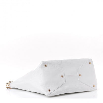 Chanel Calfskin Crocodile Embossed Large Cocodile Shopping Tote White 3 of 5
