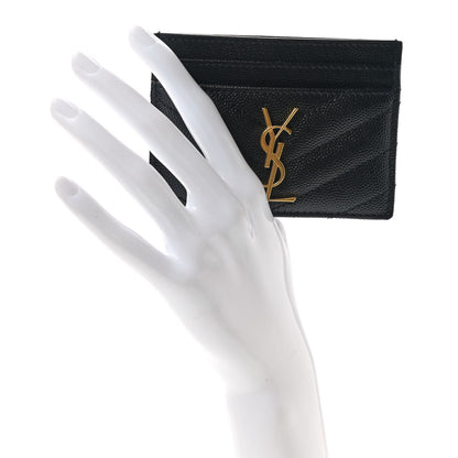 Saint Laurent Grain De Poudre Matelasse Chevron Monogram Credit Card Case Black 2 of 8