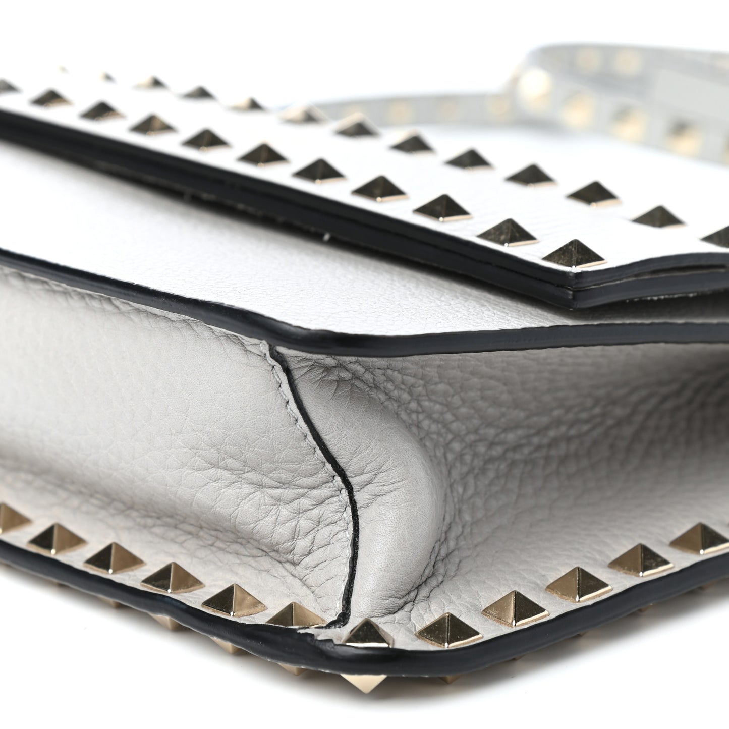 Pebbled Calfskin Rockstud Side Slip Crossbody Pastel Grey