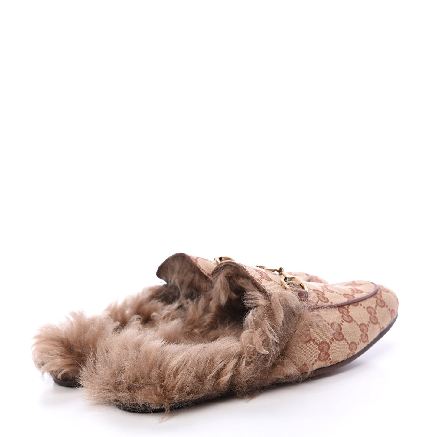 GG Monogram Fur Mens Princetown Slippers 6 Beige Ruggine Rust