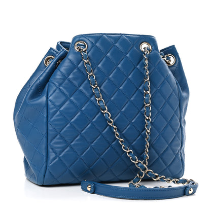 Chanel Lambskin Quilted Drawstring Bag Blue 2 of 8