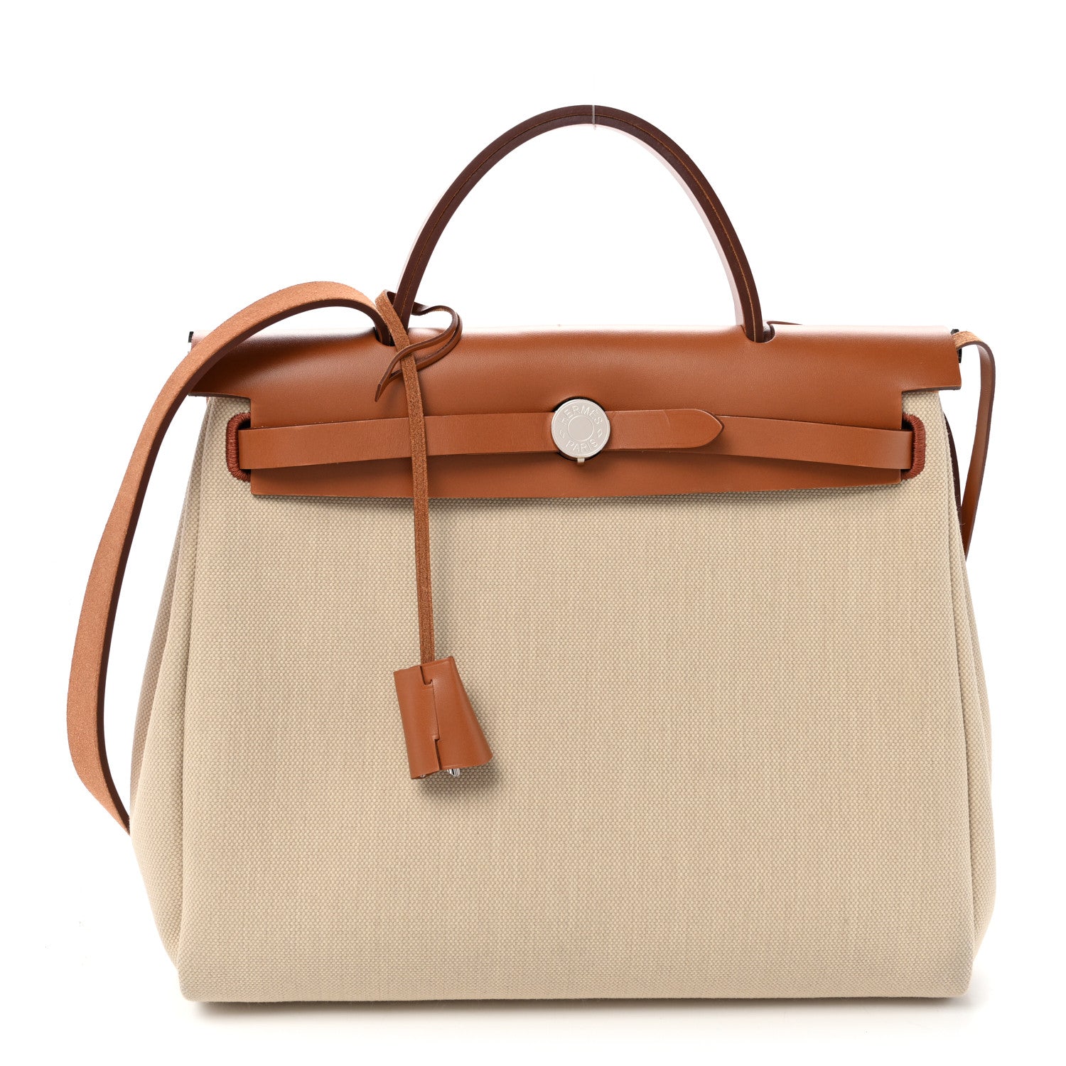 Hermes Military Toile Vache Hunter Herbag Zip Retourne 31 PM Beton Fauve 1 of 11