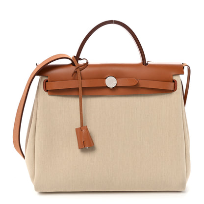 Hermes Military Toile Vache Hunter Herbag Zip Retourne 31 PM Beton Fauve 1 of 11