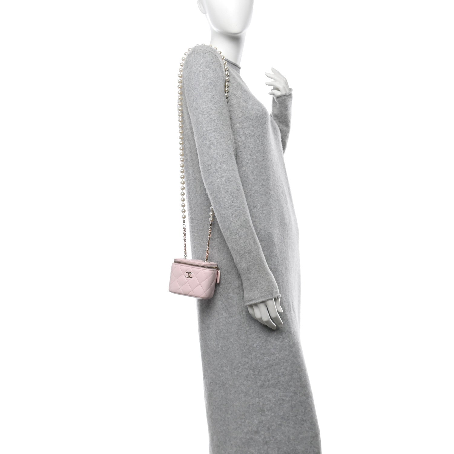 Chanel Lambskin Quilted Mini Vanity Case With Pearl Chain Light Pink 2 of 10