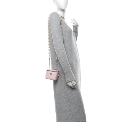 Chanel Lambskin Quilted Mini Vanity Case With Pearl Chain Light Pink 2 of 10