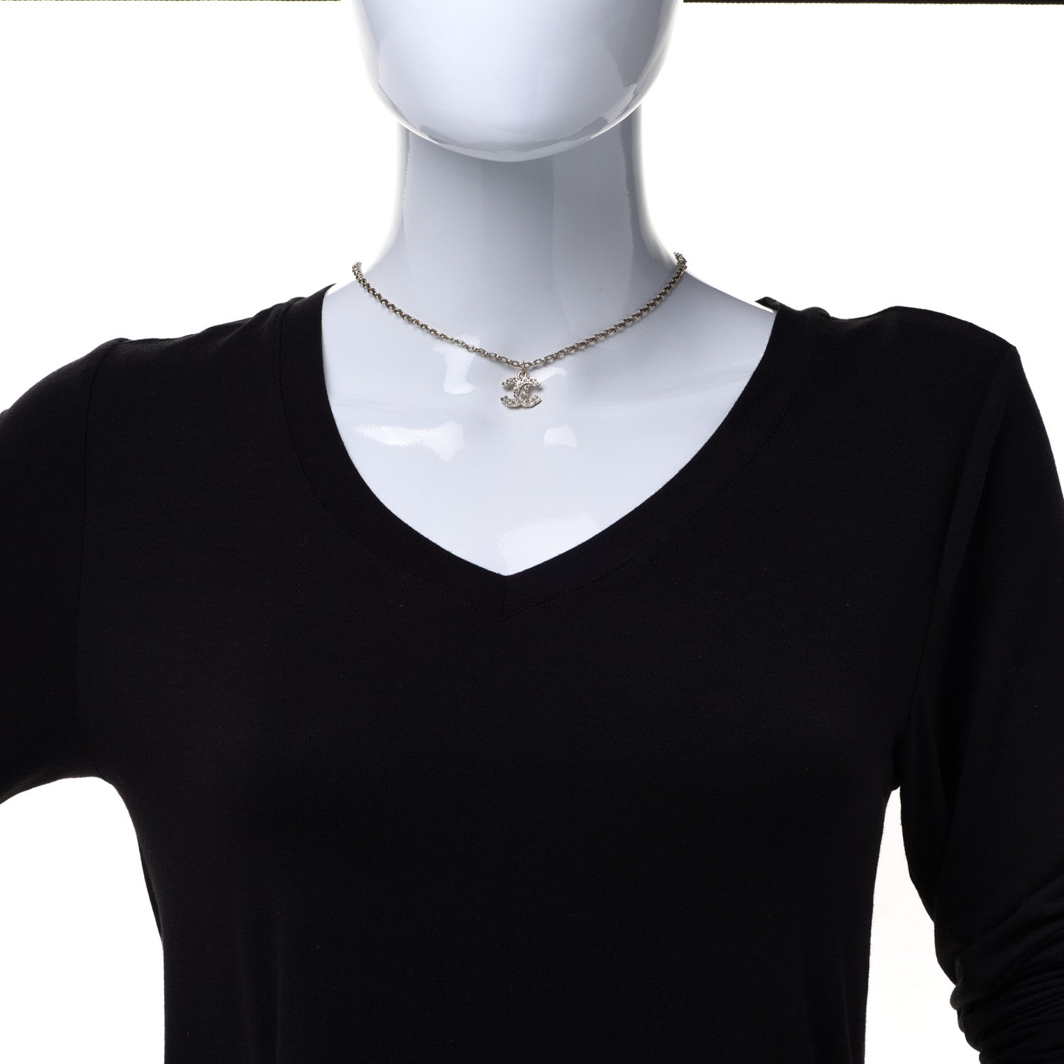 Chanel Pearl Crystal CC Pendant Necklace Gold 2 of 6