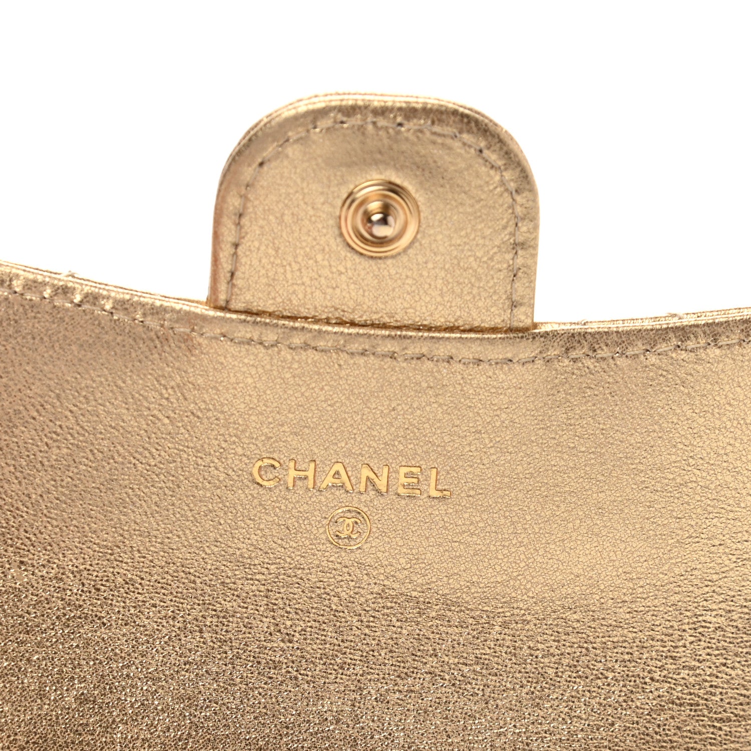 Chanel Metallic Lambskin Quilted Flap Card Holder Wallet Gold 6 of 8