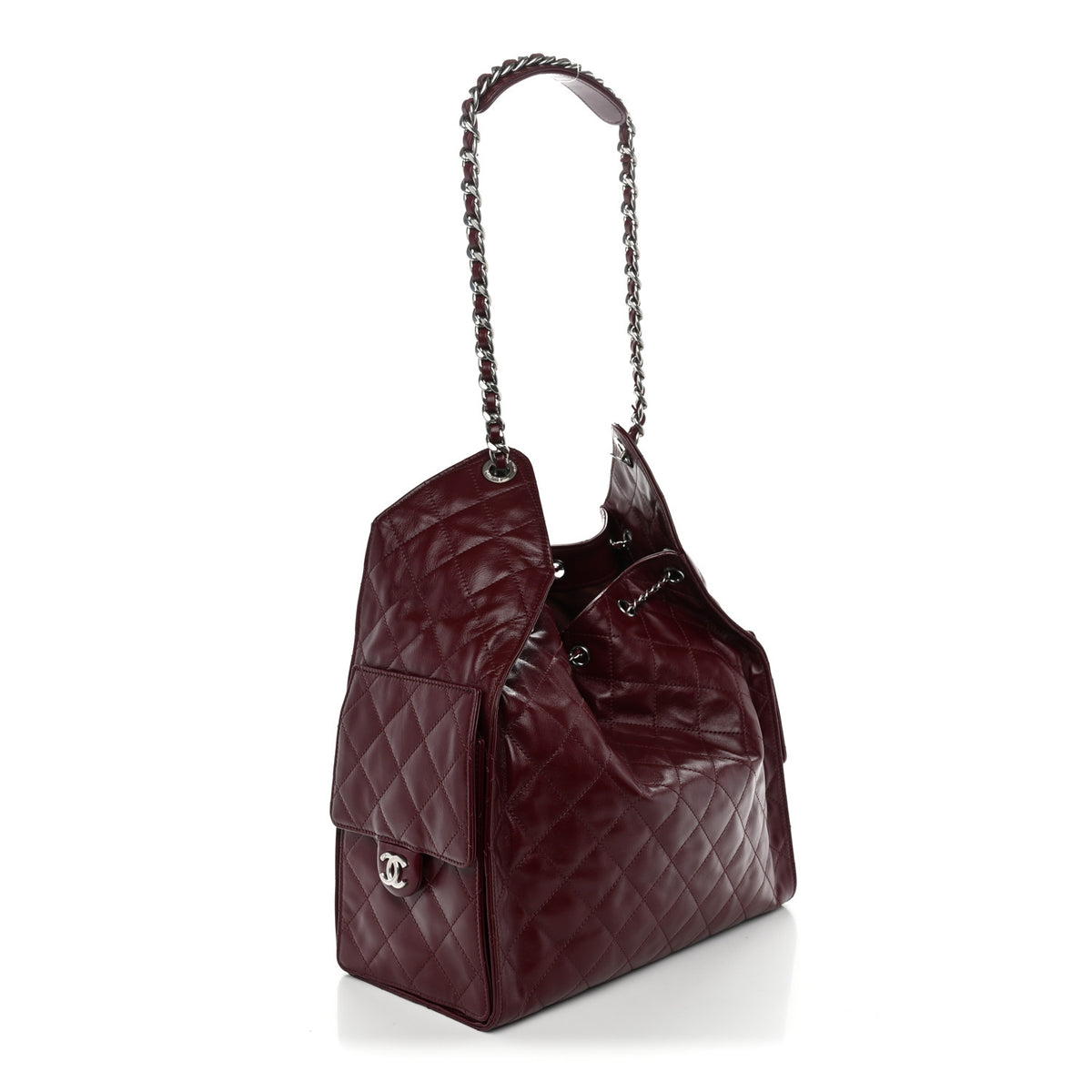 Chanel Shiny Crumpled Calfskin Quilted Medium Chanel 25 Handbag Dark Burgundy 4 of 12