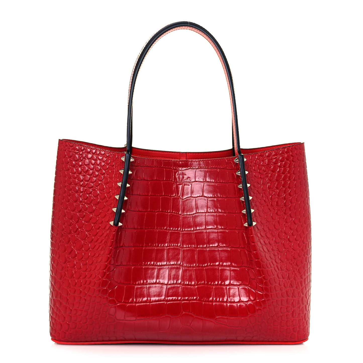 Crocodile Embossed Calfskin Spiked Small Cabarock Shopper Tote Red