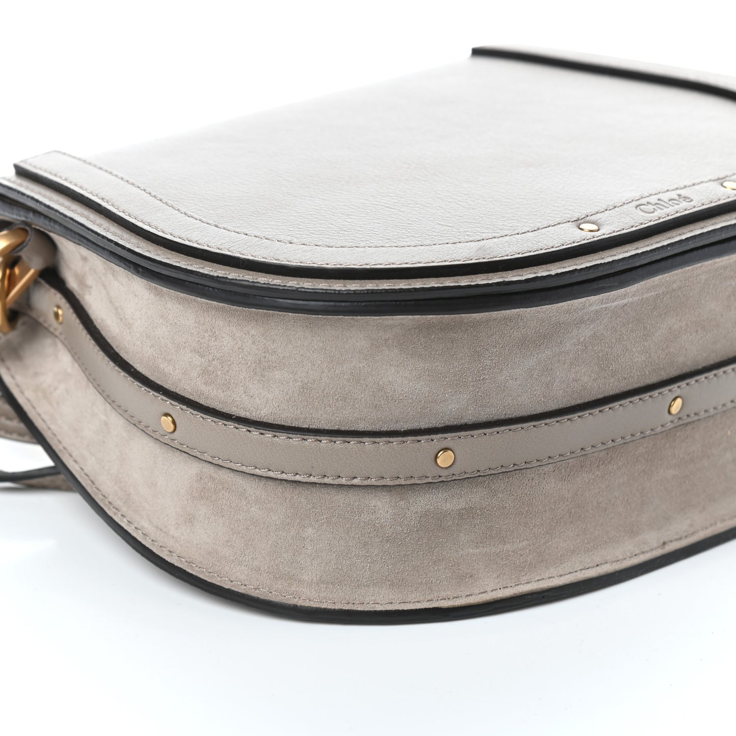 Calfskin Suede Medium Nile Bracelet Bag Motty Grey