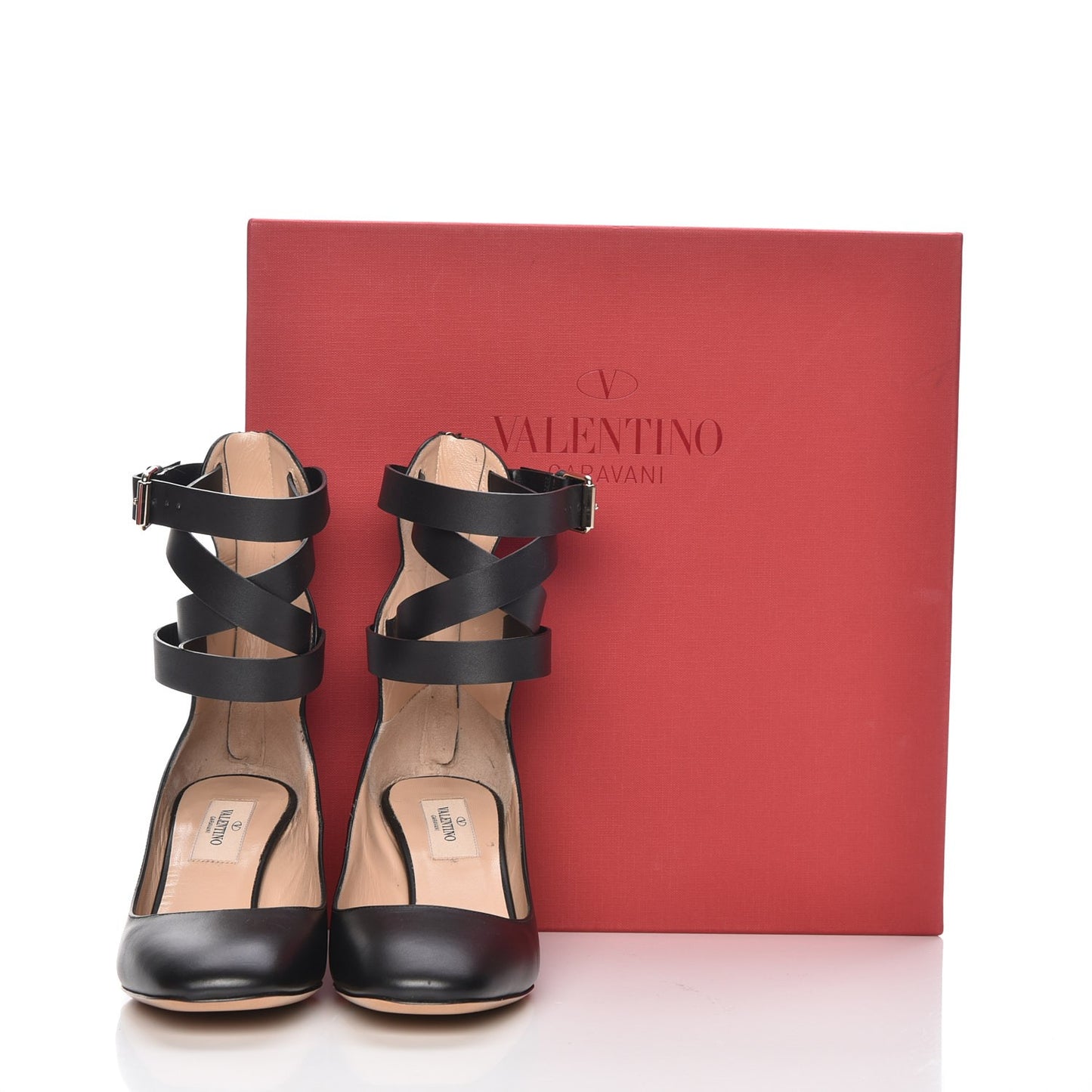 Calfskin Back Zip Ankle Wrap Pumps 35.5 Black