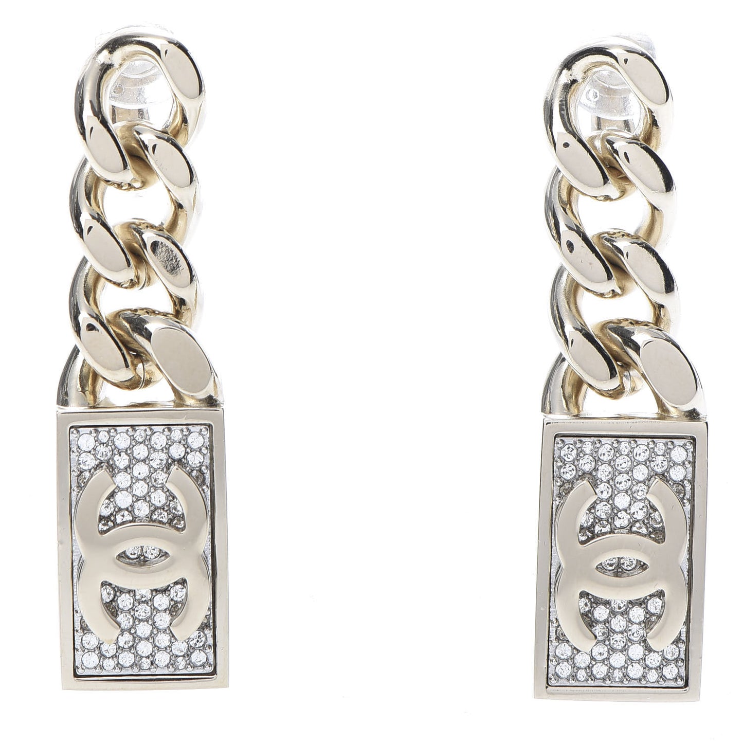 Crystal Dog Tag Charm Earrings Gold