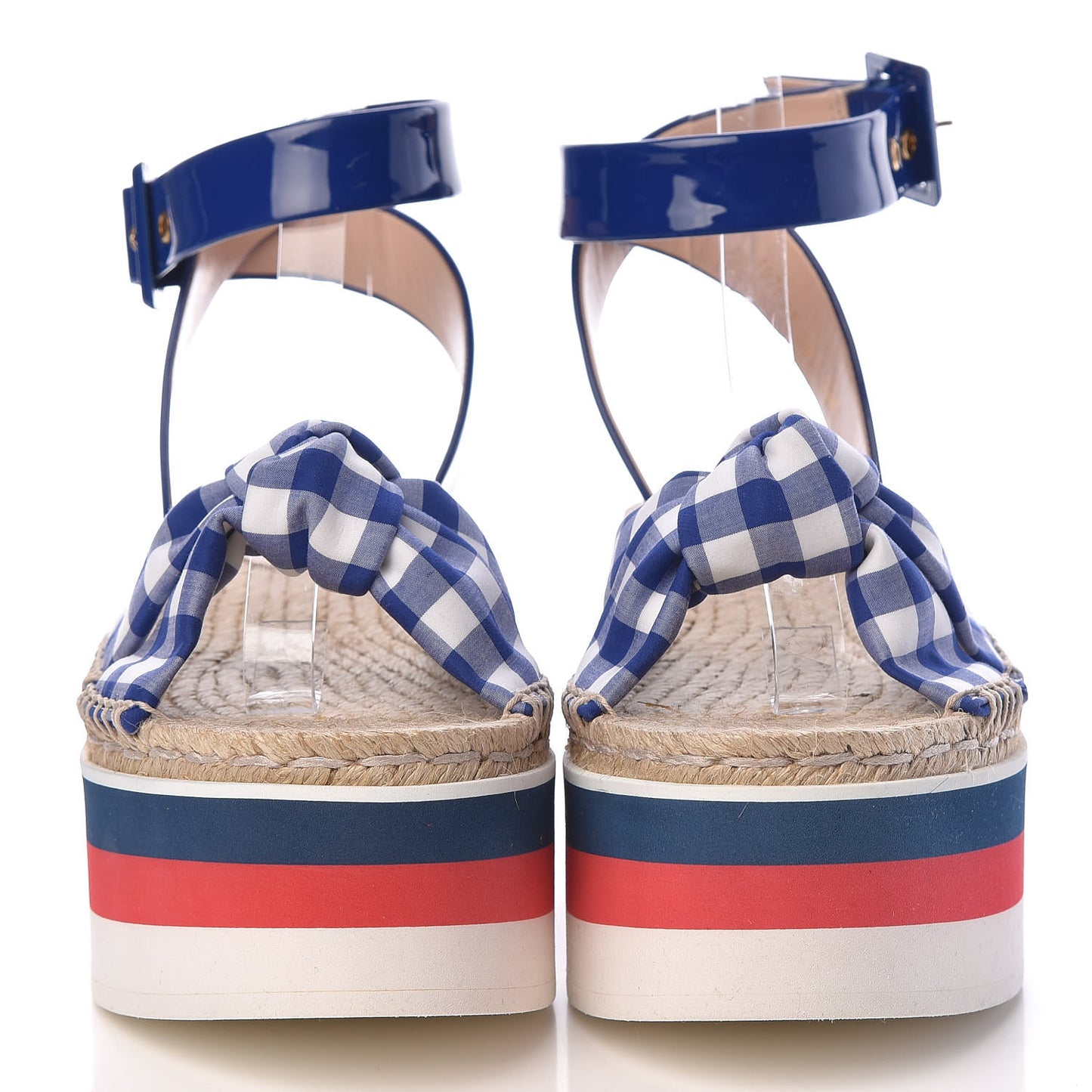 Patent Cotton Gingham Sefir Espadrille Platform Sandals 39.5 Blue White