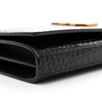 Saint Laurent Calfskin Crocodile Embossed Cassandre Wallet On Chain WOC Black 9 of 11