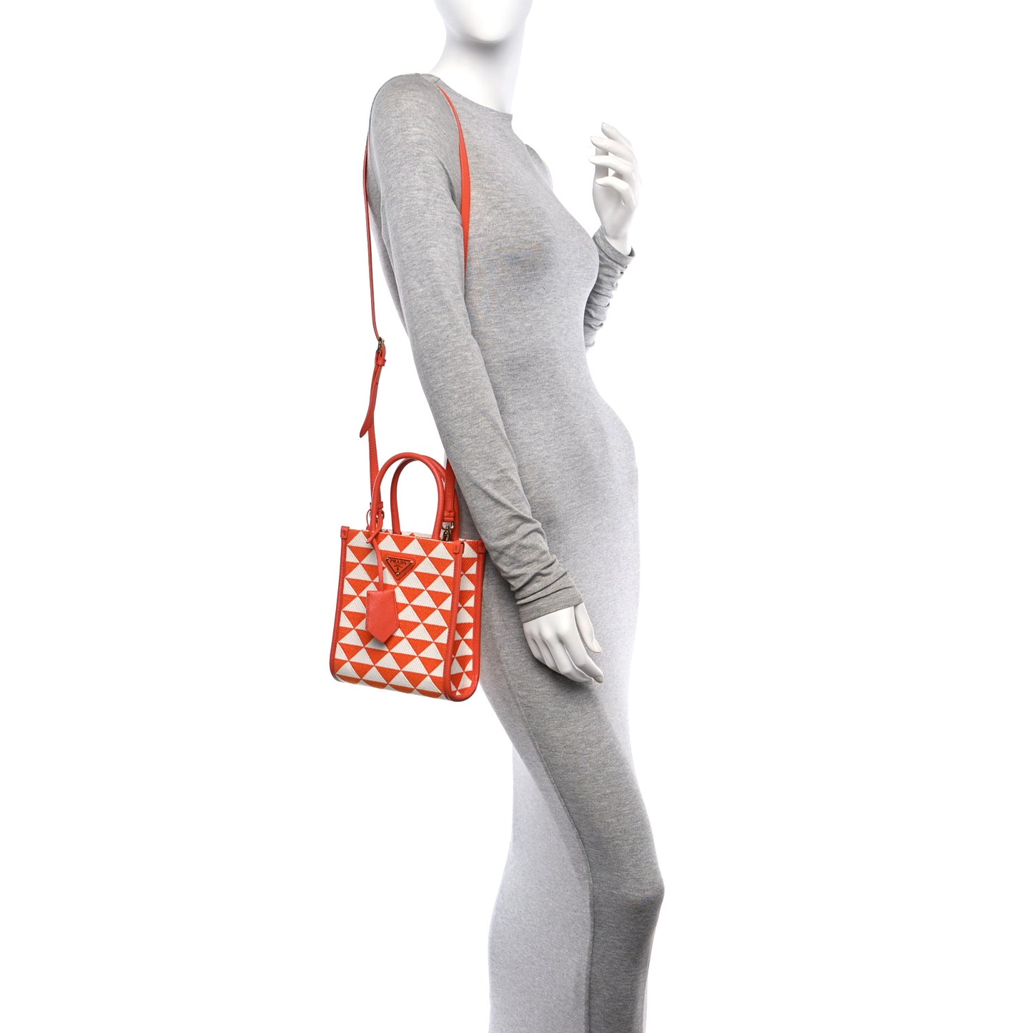 Jacquard Saffiano Triangolo Symbole Embroidered Micro Tote Orange White