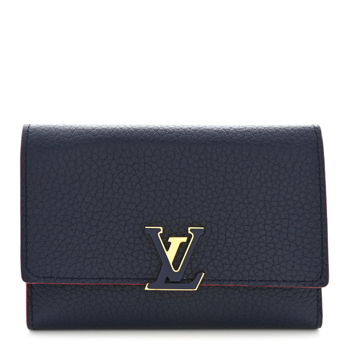 Taurillon Capucines Compact Wallet Marine Rouge Marine Rouge