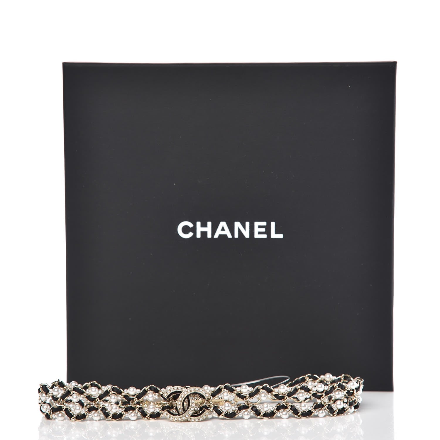 Chanel Pearl Lambskin CC Chain Twist Choker Necklace Black Gold 4 of 4