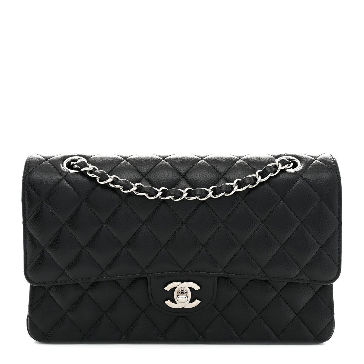 Caviar Quilted Medium Double Flap Black